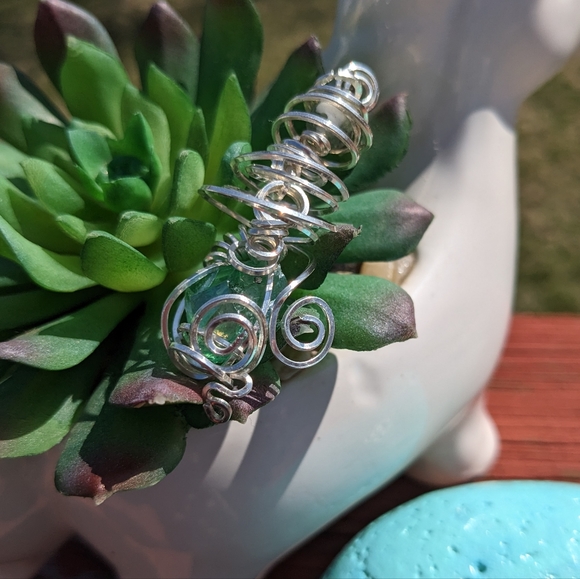 .925 Sterling Silver Pendant Mint Luster Crystal Quartz Stone Artisan Spiral - Picture 8 of 16